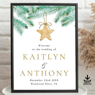 Poster Aquarelle Pine Boughs Mariage d'hiver Bienvenue
