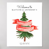 Poster Aquarelle Pine Tree Joyeux Petit Baby shower (Devant)