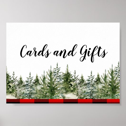 Poster Aquarelle Pine verte et Buffle rouge Plaid (Devant)