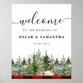 Poster Aquarelle Pine verte et Buffle rouge Plaid (Devant)