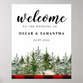 Poster Aquarelle Pine verte et Buffle rouge Plaid (Devant)