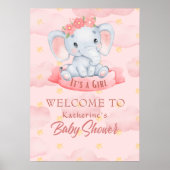 Poster Aquarelle Pink fleoral éléphant Baby shower fille (Devant)