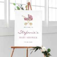 Aquarelle Pink Vintage Stroller Baby shower garçon