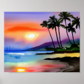 Poster Aquarelle Pittoresque de plage Tropical (Devant)