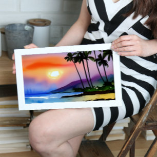 Poster Aquarelle Pittoresque de plage Tropical