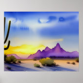 Poster Aquarelle Pittoresque Desert Sunrise (Devant)