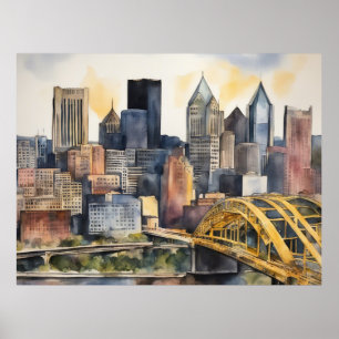 Poster Aquarelle Pittsburgh Cityscape