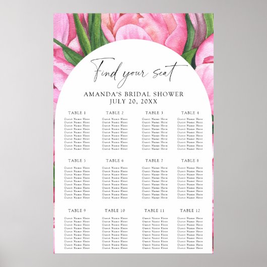 Poster Aquarelle pivoines fleurs plan de siège (Devant)