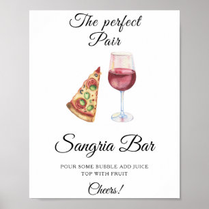 Poster Aquarelle Pizza Vin douche nuptiale Sangria bar