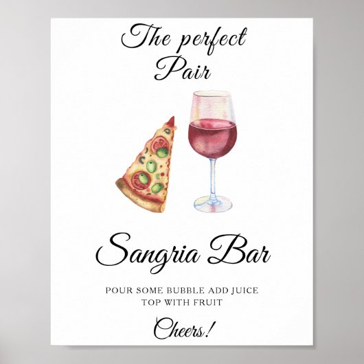Poster Aquarelle Pizza Vin douche nuptiale Sangria bar (Devant)