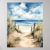 Poster Aquarelle Plage Côtière Illustration Mur Art (Devant)