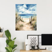 Poster Aquarelle Plage Côtière Illustration Mur Art (Bureau à domicile)