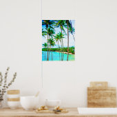 Poster Aquarelle Plage tropicale Palmiers Océan (Cuisine)