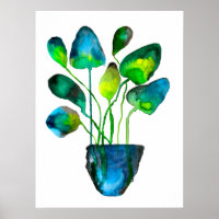 Aquarelle plante art vert et bleu abstrait