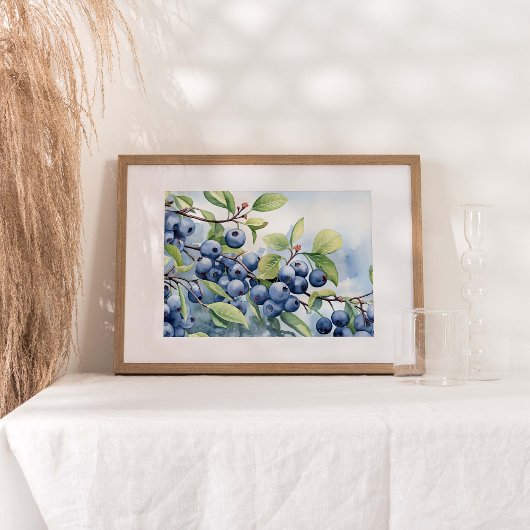 Poster Aquarelle Plante Fruit bleuet Imprimer