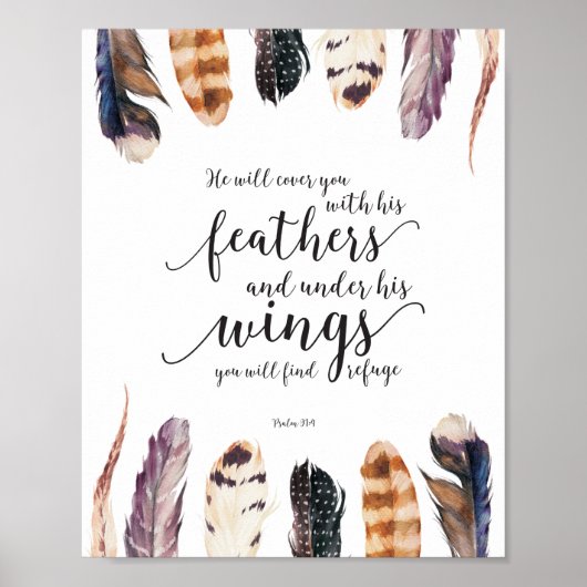 Poster Aquarelle Plumes Refuge Bible Verse Typographie (Devant)