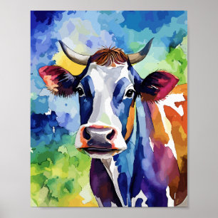 Poster Aquarelle Pop Art Vache Colorée