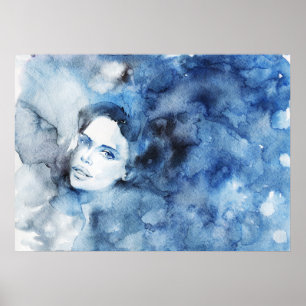 Poster Aquarelle portrait de femme, peinture