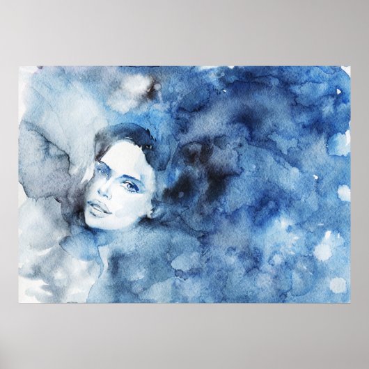 Poster Aquarelle portrait de femme, peinture (Devant)