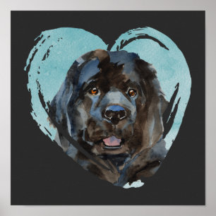 Poster Aquarelle Portrait de Terre-Neuve