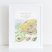 Poster Aquarelle Positano Italie Destination Mariage