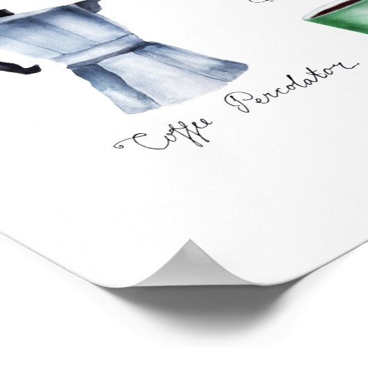 Poster Aquarelle Pot café, Grinder, Coupe, Mug, Pot Moka (Coin)