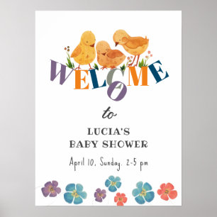 Poster Aquarelle Poulet Famille Baby shower Bienvenue