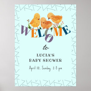 Poster Aquarelle Poulet Famille Baby shower garçon Bienve