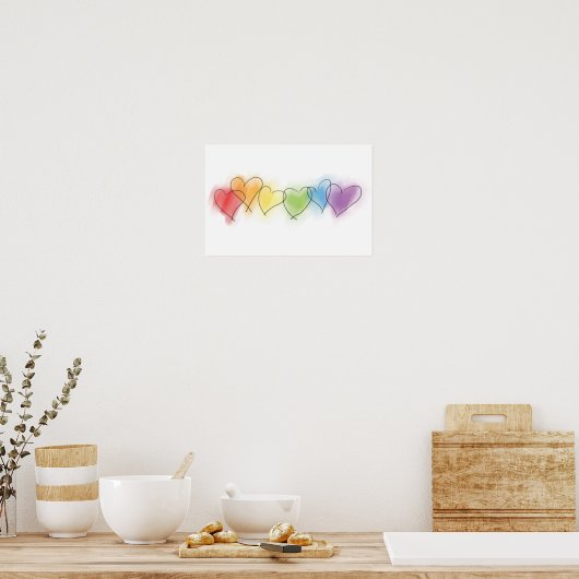 Poster Aquarelle Rainbow Hearts (Cuisine)