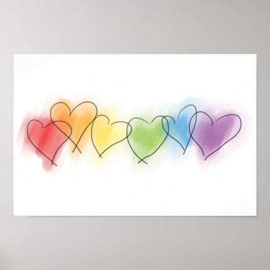 Poster Aquarelle Rainbow Hearts (Devant)