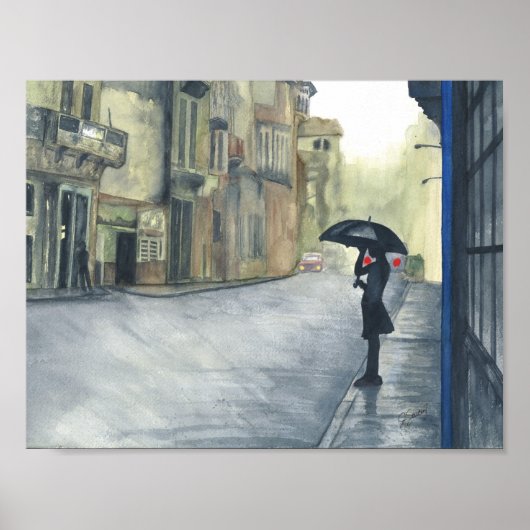 Poster Aquarelle Rainy City Woman (Devant)