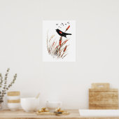 Poster Aquarelle Red Wing Blackbird Oiseau Art de la natu (Cuisine)
