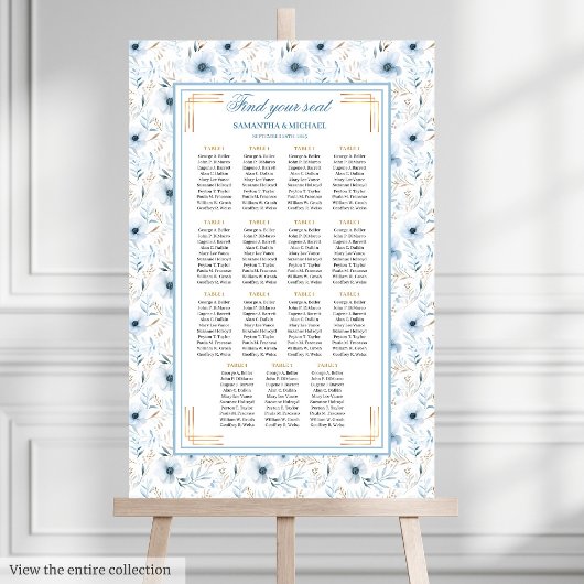 Poster Aquarelle romantique Pastel Bleu Plat d'Or