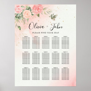 Poster Aquarelle romantique rose Mariage rose Floral