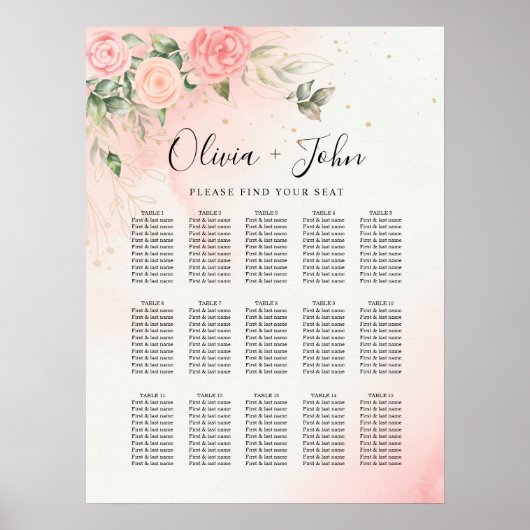 Poster Aquarelle romantique rose Mariage rose Floral (Devant)