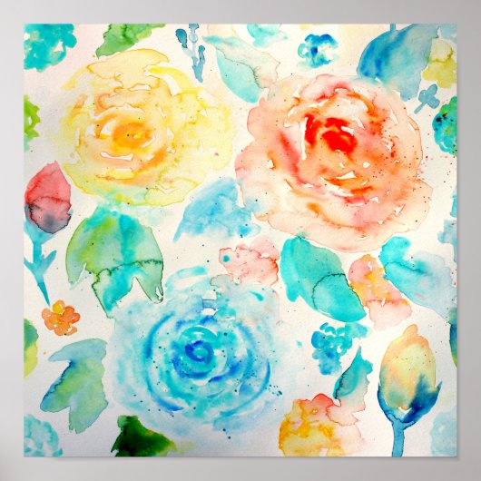 Poster Aquarelle Rose Abstrait Imprimer (Devant)