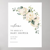 Poster Aquarelle Rose blanche et Baby shower Hydrangea (Devant)