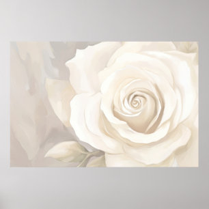 Poster Aquarelle rose blanche fleur abstraite.