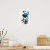 Poster Aquarelle Rose Bleu Charme (Cuisine)