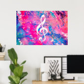 Poster Aquarelle rose bleu Paint Music Note Acier Clef (Bureau à domicile)