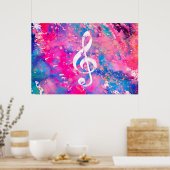 Poster Aquarelle rose bleu Paint Music Note Acier Clef (Cuisine)