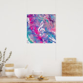 Poster Aquarelle rose bleu Paint Music Note Acier Clef (Cuisine)