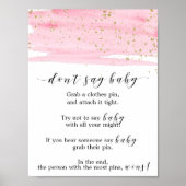 Poster Aquarelle rose Blush et or Ne pas dire Bébé signe (Devant)