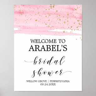 Poster Aquarelle rose Blush & Gold Fête des mariées Bienv