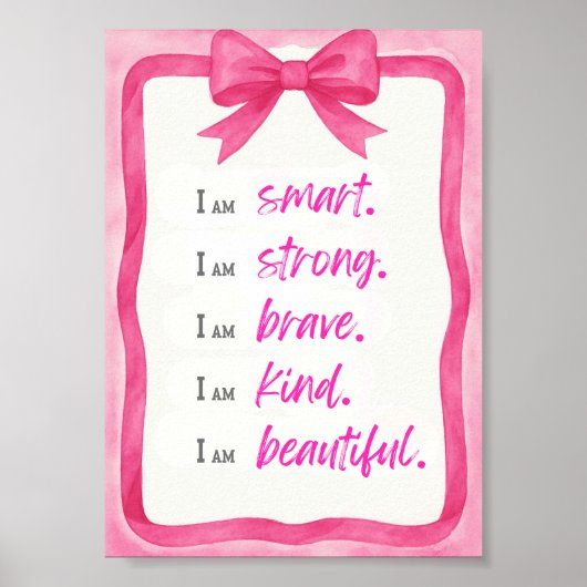 Poster Aquarelle rose Bow Affirmation murale Art 5x7 (Devant)