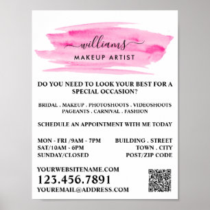 Poster Aquarelle rose brosse Artiste maquillage