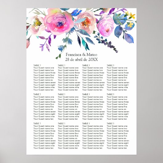 Poster Aquarelle rose-chaud Mariage floral (Devant)