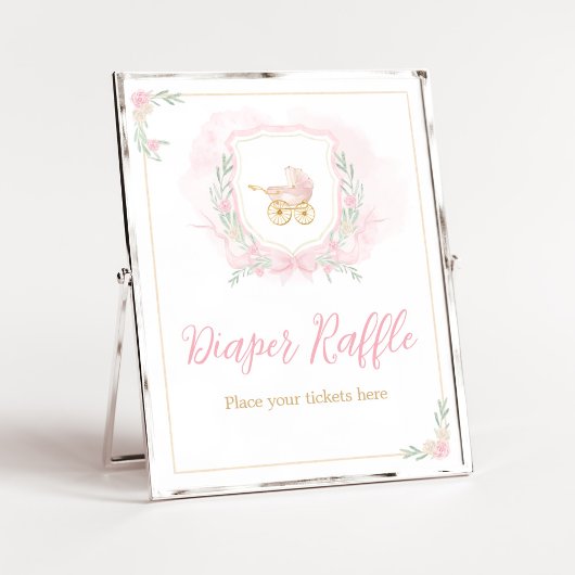 Poster Aquarelle rose Crest Baby shower Déchets Raffin