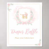 Poster Aquarelle rose Crest Baby shower Déchets Raffin (Devant)