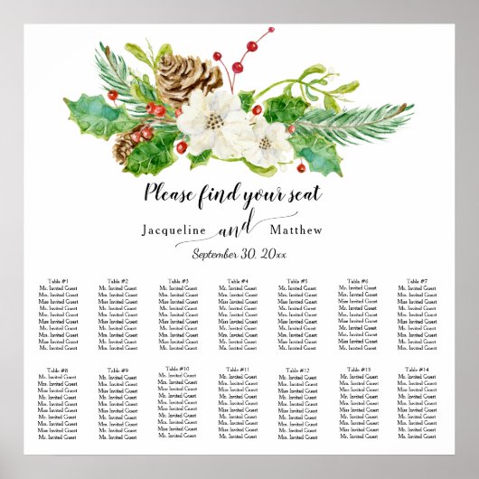 Poster Aquarelle Rose de Noël Holly Pine Seine Chart (Devant)